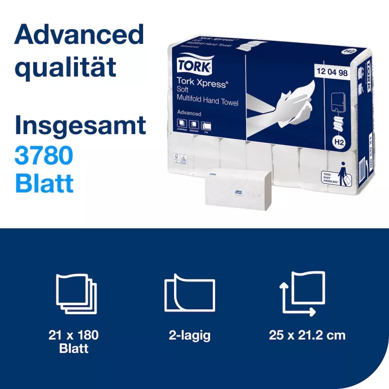 TORK Xpress Soft H2 Advanced Interfold 2-kerroksiset paperikäsipyyhkeet, valkoinen, 3780 arkkia (120498)