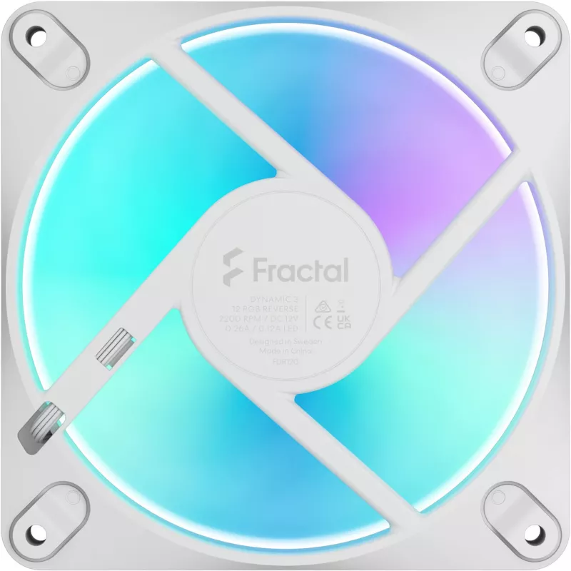 Fractal Design Dynamic 3-12 Reverse RGB White kotelotuuletin, 120mm, PWM, ARGB, Reverse Blade FD-F-DR3-1205
