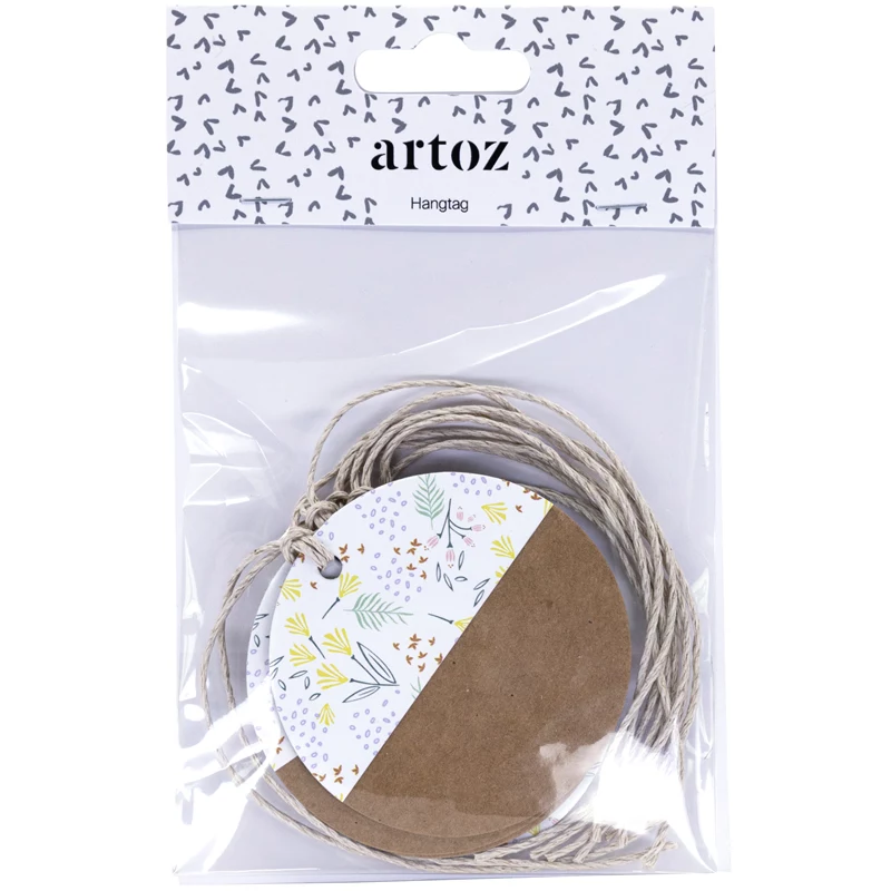 Artoz paperiset lahjatagit ruskea valkoinen Hangtag Set Kraft pyöreä 6,5 cm 6 kpl (144500-255)
