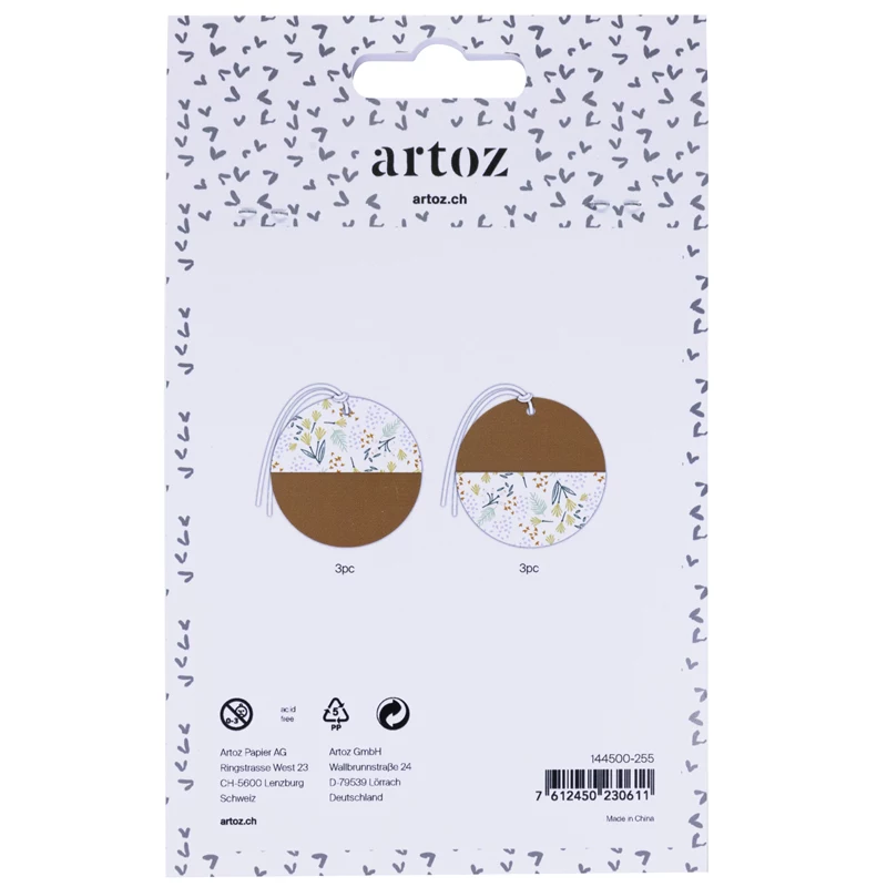 Artoz paperiset lahjatagit ruskea valkoinen Hangtag Set Kraft pyöreä 6,5 cm 6 kpl (144500-255)
