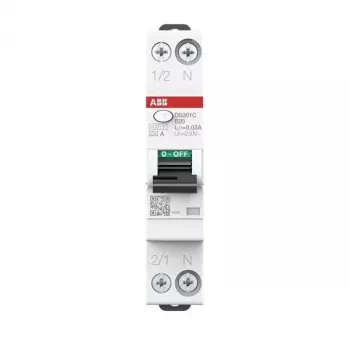 ABB DS301CA-B20/0.03 RCBO, 1P+N, 20 A, 30 mA, tyyppi A, B-käyrä, 6 kA 2CSR255163R1205