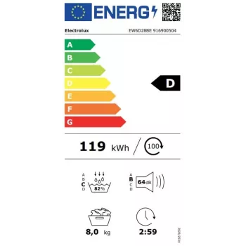 Electrolux EW6D28BE 8kg lämpöpumppukuivausrumpu, A+++ energialuokka, valkoinen