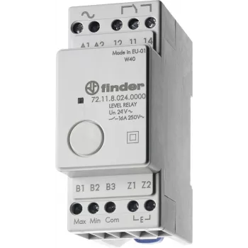 Finder 72.11.9.024.0000 tasovahtirele, 24V AC/DC, kiinteä 150 kΩ herkkyys, 1 CO 10A, DIN-kisko
