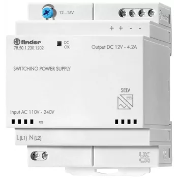 Finder 78.50.1.230.1202 DIN-kisko-virtalähde 12 V DC 4,6 A 50 W