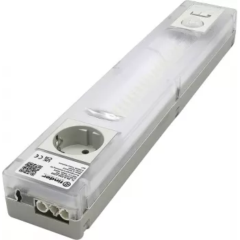 Finder LED-sähkökaapin valaisin Schuko-pistorasialla, 6W, 1000lm, 4000K, valkoinen/läpinäkyvä, 360mm 7L.55.8.230.4200