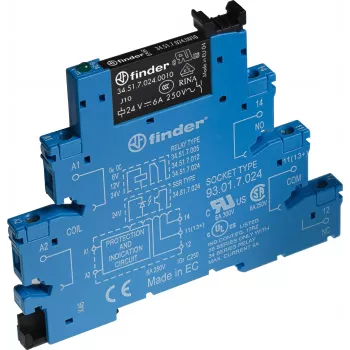 Finder liitäntärelemoduuli 38.51.7.024.5050, 24 V DC kela, 1 CO kosketin, 6 A, ruuviliittimet, DIN-kisko