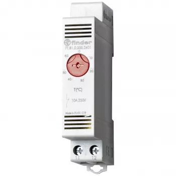 Finder sähkökaapin termostaatti 7T.81.0.000.2402, 1 NC kosketin, 250 V AC, 10 A, 0-60 °C, DIN-kisko