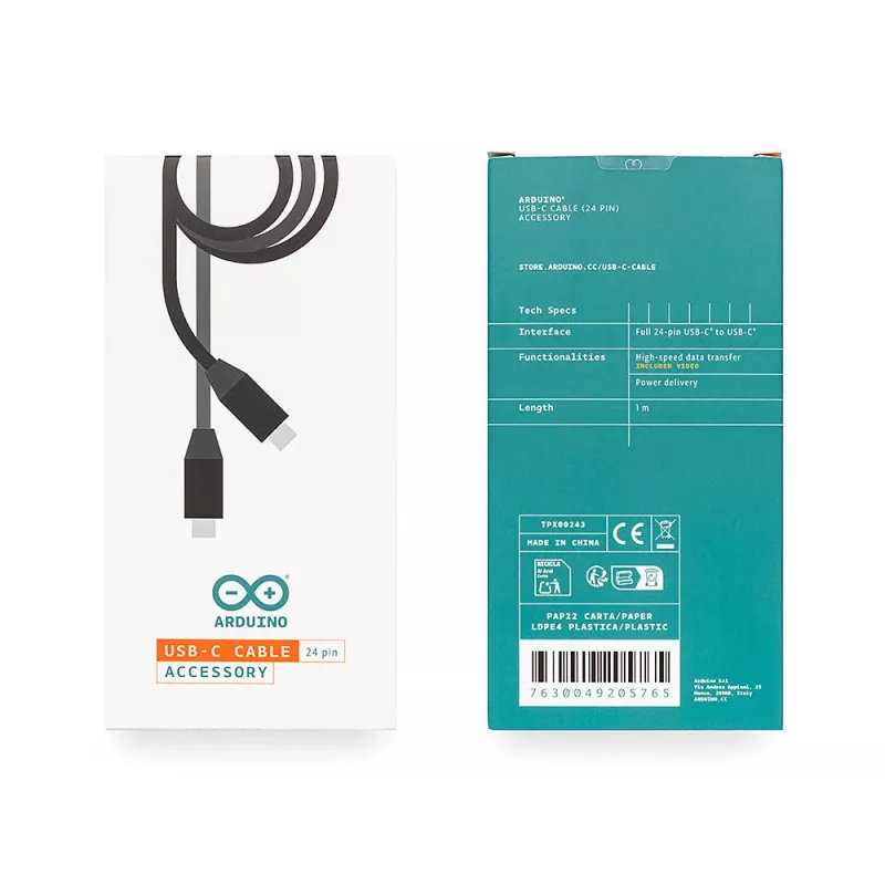 Arduino USB-C kaapeli USB 3.2 Gen1 USB-C uros – USB-C uros 1 m musta TPX00243