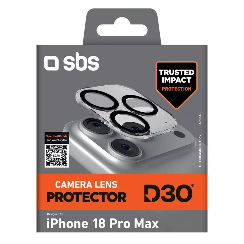 SBS D3O -kameraobjektiivin suojus iPhone 18 Pro Max -puhelimeen – iskunkestävä ja naarmuuntumaton, läpinäkyvä