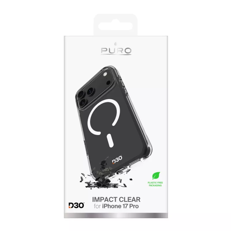 PURO Impact Clear D3O Bio kotelo Apple iPhone 17 Pro, MagSafe-yhteensopiva, läpinäkyvä (PUIPC17P63IMPCLD3OTR)