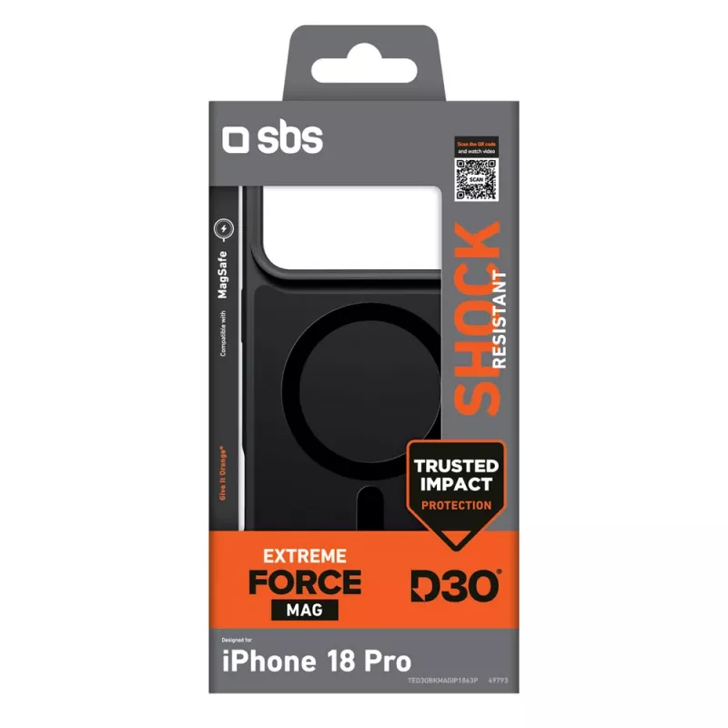 SBS D3O Force kuori iPhone 18 Pro -puhelimeen MagSafe-yhteensopiva – musta