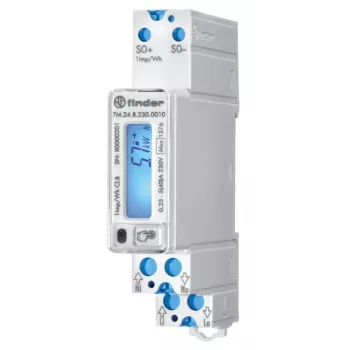 Finder 7M.24.8.230.0010 yksivaiheinen energiamittari MID, suoraliitäntä, 100 A, luokka B, DIN-kisko, S0-pulssilähtö