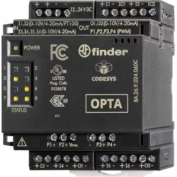 Finder 8A.26.9.024.060C analoginen tulolaajennusmoduuli, 2 kanavaa, 0-10 V DC / 0-20 mA, 12-bittinen, 24 V DC, DIN-kisko