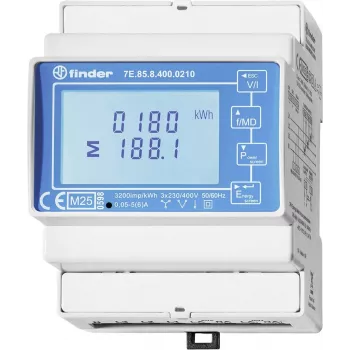 Finder 7E.85.8.400.0212 yksivaiheinen digitaalinen energiamittari, 230 V AC, 40 A, DIN-kisko, 1 moduuli, S0-impulssilähtö