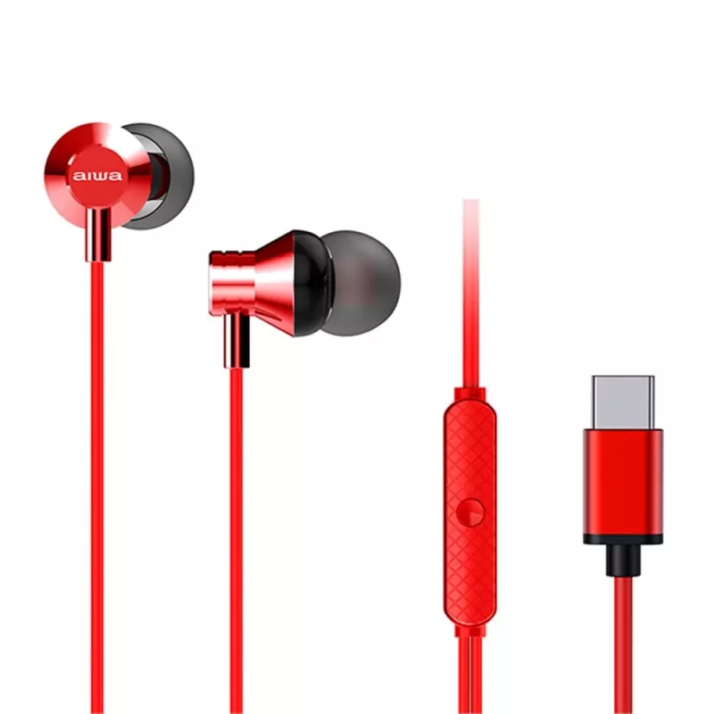 AIWA ESTM-50USB-C/RD In-Ear-stereokuulokkeet mikrofonilla, USB, punainen