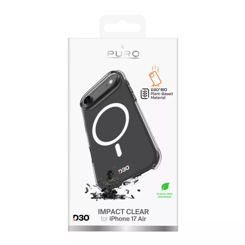 PURO Impact Clear D3O Bio kotelo Apple iPhone Air:lle, MagSafe-yhteensopiva, läpinäkyvä (PUIPC1766IMPCLD3OTR)