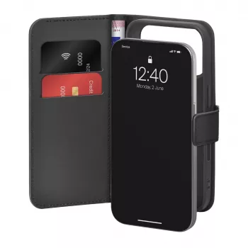PURO Booklet-kotelo iPhone 17 Pro -puhelimelle, musta ekonahka, 2 korttipaikkaa PUIPC17P63BOOKC8BLK