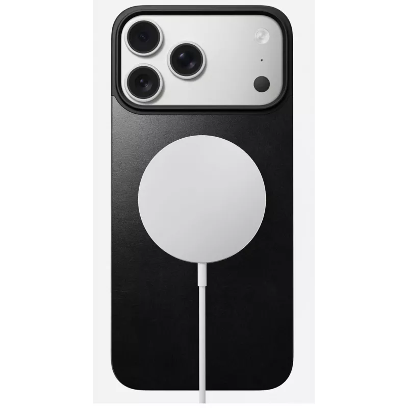 NOMAD Magnetic Leather Back iPhone 17 Pro Max -puhelimelle, MagSafe-yhteensopiva, Horween-nahka (musta)