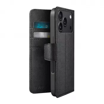 SBS Wallet Classic -kotelo iPhone 18 Pro Maxille lompakolla ja telineellä - musta