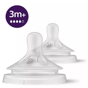 Philips Avent Natural Response tuttipullon tutti, nopea maidonvirtaus, 3m+, 2 kpl:n pakkaus, silikoni, läpinäkyvä
