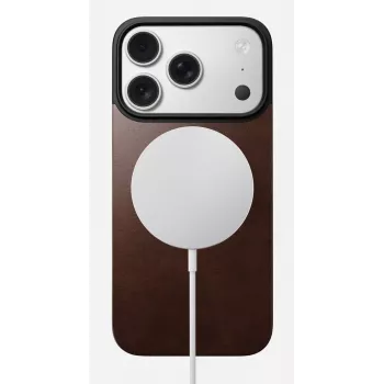 NOMAD Magnetic Leather Back iPhone 17 Pro MagSafe-yhteensopiva Horween-nahka Rustic Brown