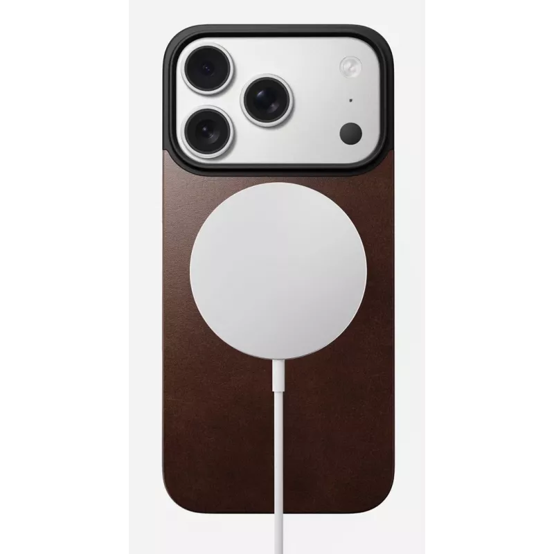 NOMAD Magnetic Leather Back iPhone 17 Pro MagSafe-yhteensopiva Horween-nahka Rustic Brown