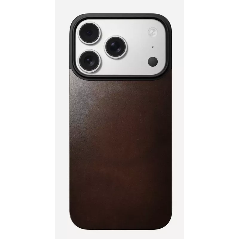 NOMAD Magnetic Leather Back iPhone 17 Pro MagSafe-yhteensopiva Horween-nahka Rustic Brown