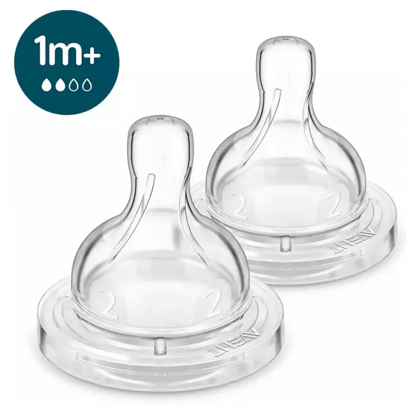 Philips AVENT Anti-Colic -tuttipullon silikonitutti 1M+, hidas virtaus, 2 kpl:n pakkaus