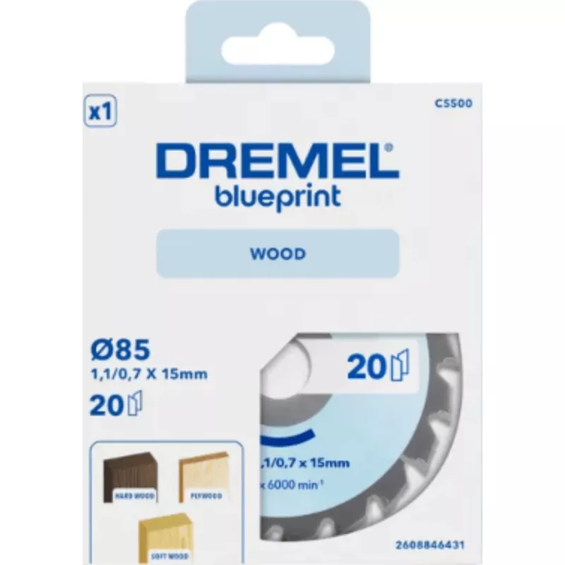 Dremel CS500 puun katkaisuterä 85mm, volframikarbidipinnoitettu, 20 hammasta, DSM20 Compact Saw -sahaan 2608846431