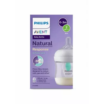 Philips Avent Natural Response anti-colic tuttipullo AirFree-venttiilillä, 125 ml, Newborn Flow 1, 0m+