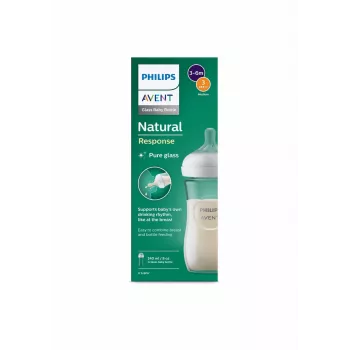 Philips AVENT Natural Response lasinen tuttipullo 240 ml, Medium Flow -tutti, 1 kk+