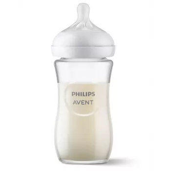 Philips AVENT Natural Response lasinen tuttipullo 240 ml, Medium Flow -tutti, 1 kk+