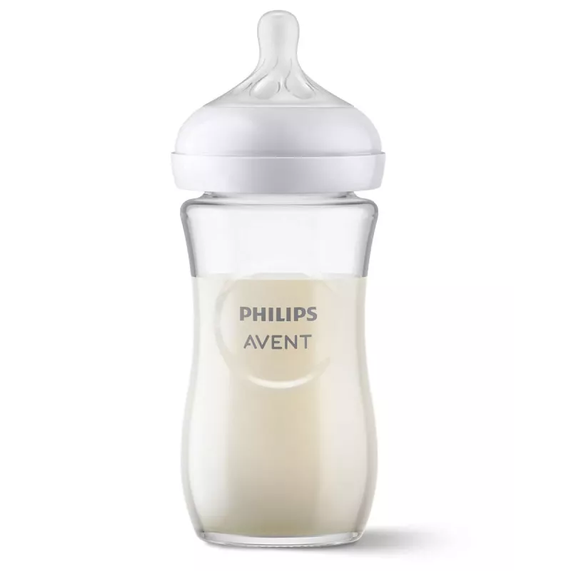 Philips AVENT Natural Response lasinen tuttipullo 240 ml, Medium Flow -tutti, 1 kk+