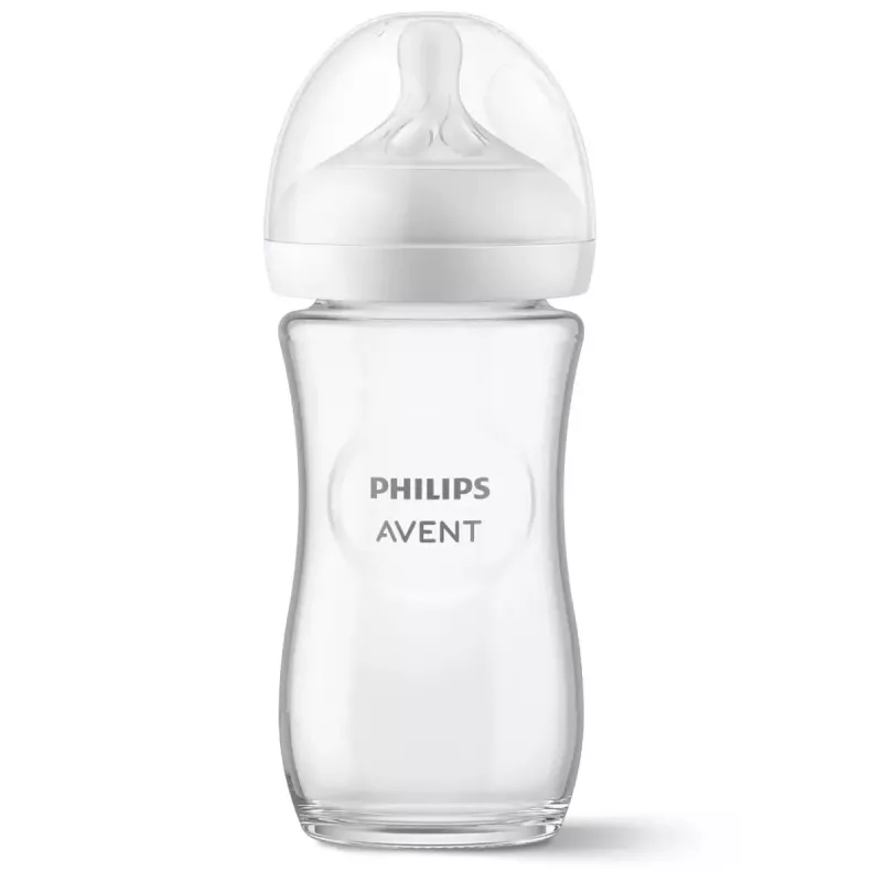 Philips AVENT Natural Response lasinen tuttipullo 240 ml, Medium Flow -tutti, 1 kk+