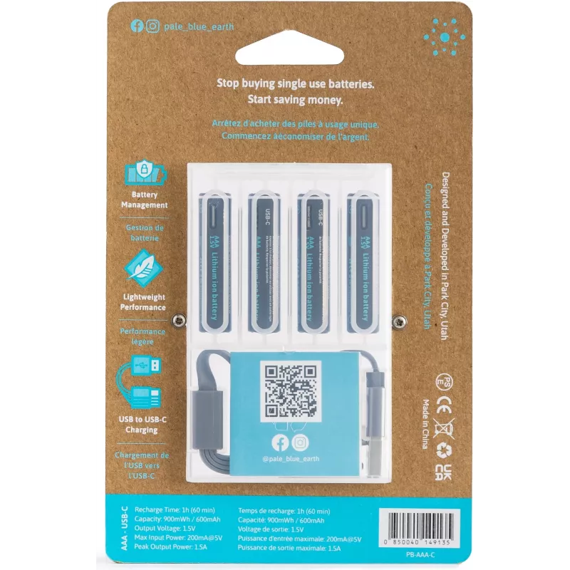 Pale Blue PB-AAA-C USB-C ladattava litiumioni-AAA-paristo