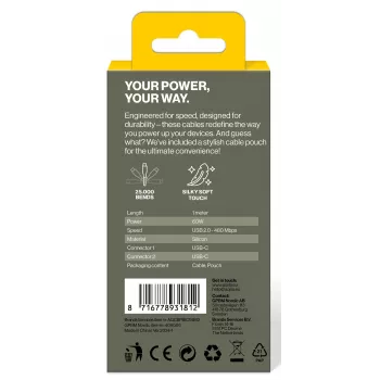 AQIILA Cablebird CS11 USB-C - USB-C lataus- ja synkronointikaapeli 1m 60W musta AQCBPBIC1SI812