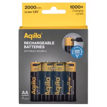 AQIILA USB-C ladattavat AA litium-ioni-akut, 1,2V, 4 kpl:n pakkaus (AQ200AA367C4)