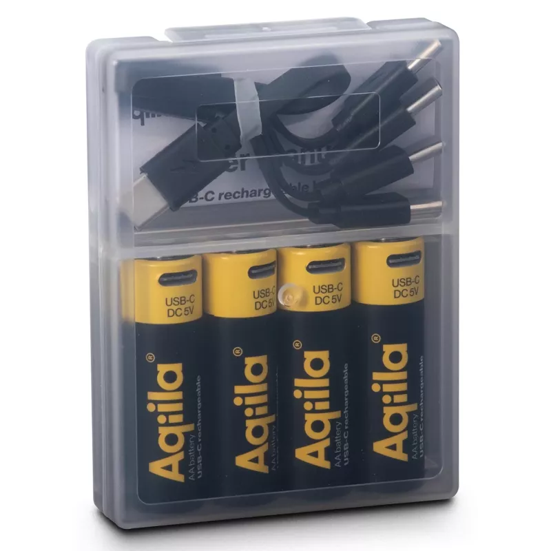 AQIILA USB-C ladattavat AA litium-ioni-akut, 1,2V, 4 kpl:n pakkaus (AQ200AA367C4)