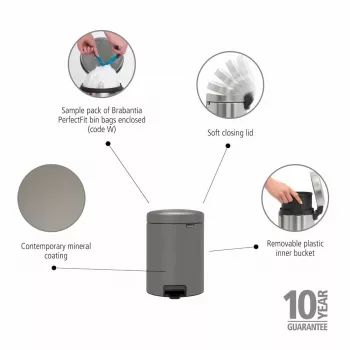 Brabantia NewIcon 5L poljinroskakori, Mineral Concrete Grey
