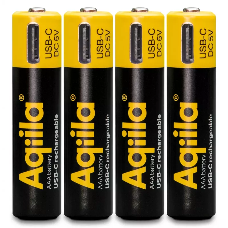 AQIILA AAA NiMH akut USB-C, 1,2 V, 600 mAh, 4 kpl:n pakkaus AQ60AAA374C4