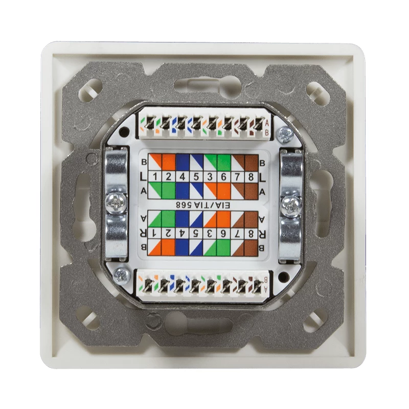 DSIT DC-Wall-In-STP6-I upotettava Cat. 6 suojattu kaksois-RJ45-rasia, norsunluu