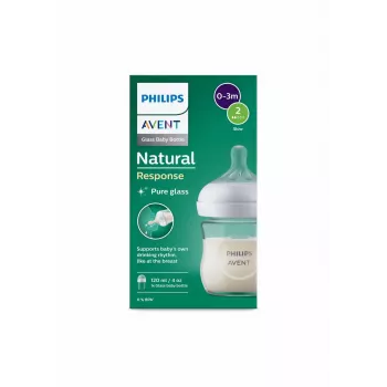Philips Avent Natural Response lasinen tuttipullo 125 ml vastasyntyneen imukkeella, 0m+