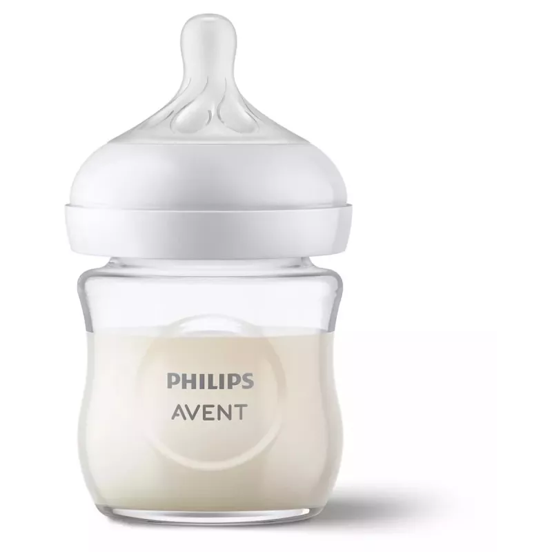 Philips Avent Natural Response lasinen tuttipullo 125 ml vastasyntyneen imukkeella, 0m+