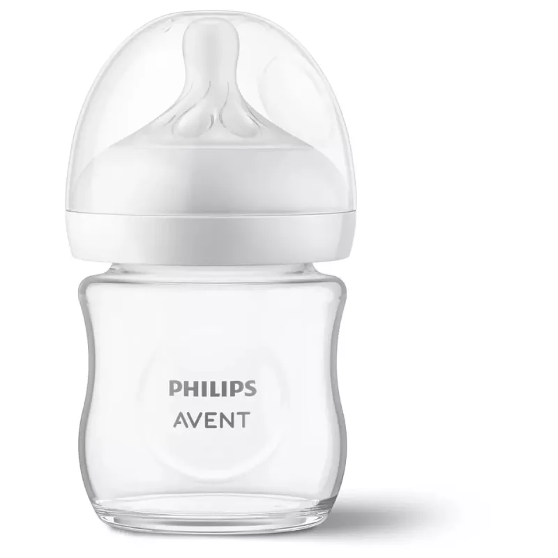 Philips Avent Natural Response lasinen tuttipullo 125 ml vastasyntyneen imukkeella, 0m+