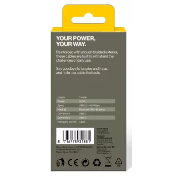 AQIILA USB-C USB-C lataus- ja synkronointikaapeli 3 m musta AQCBPBICB4BD881