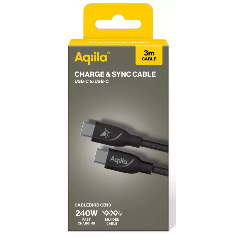 AQIILA USB-C USB-C lataus- ja synkronointikaapeli 3 m musta AQCBPBICB4BD881