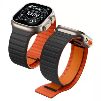 Spigen Athlex Air M ranneke Apple Watch 8/9/10/11/SE/Ultra (44/45/46/49 mm) – musta/oranssi