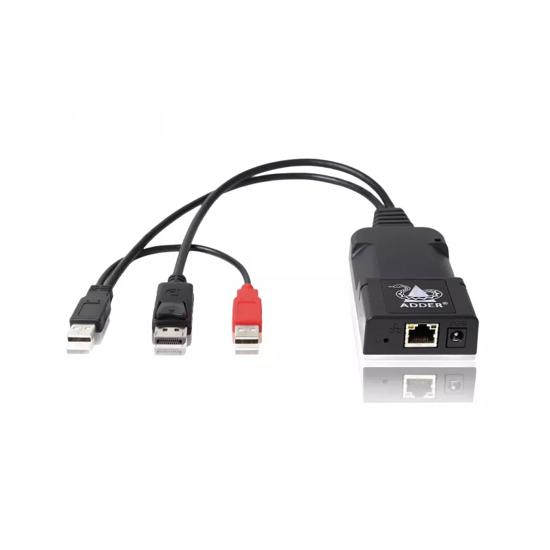 ADDER ALIF101T-DP DisplayPort KVM-jatko lähetin Cat5e/6/7 kautta - 2560x1600, USB 2.0, audio, musta alumiini
