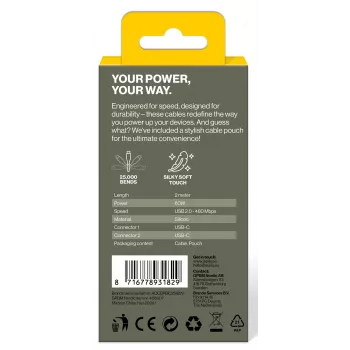 AQIILA Cablebird CS12 USB-C - USB-C -lataus- ja synkronointikaapeli 2m 60W musta AQCBPBIC2SI829