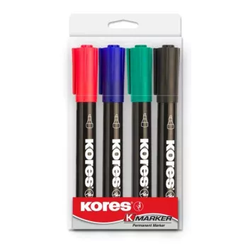 Kores K MARKER pysyvä tussi, kiilakärki, 3-5 mm, eri värejä, 4 kpl:n pakkaus M20945